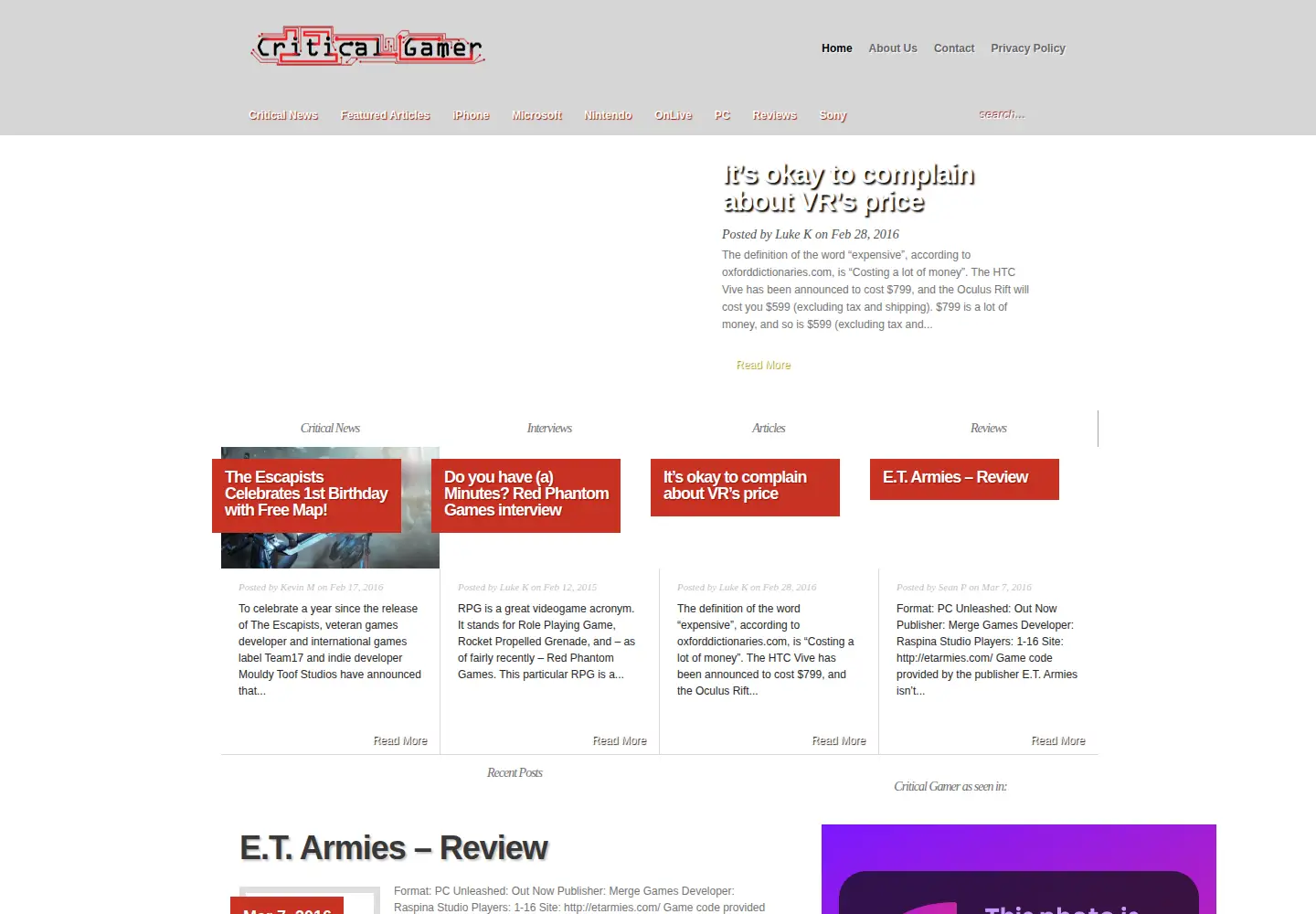 Captured homepage of criticalgamer.co.uk in the current scan