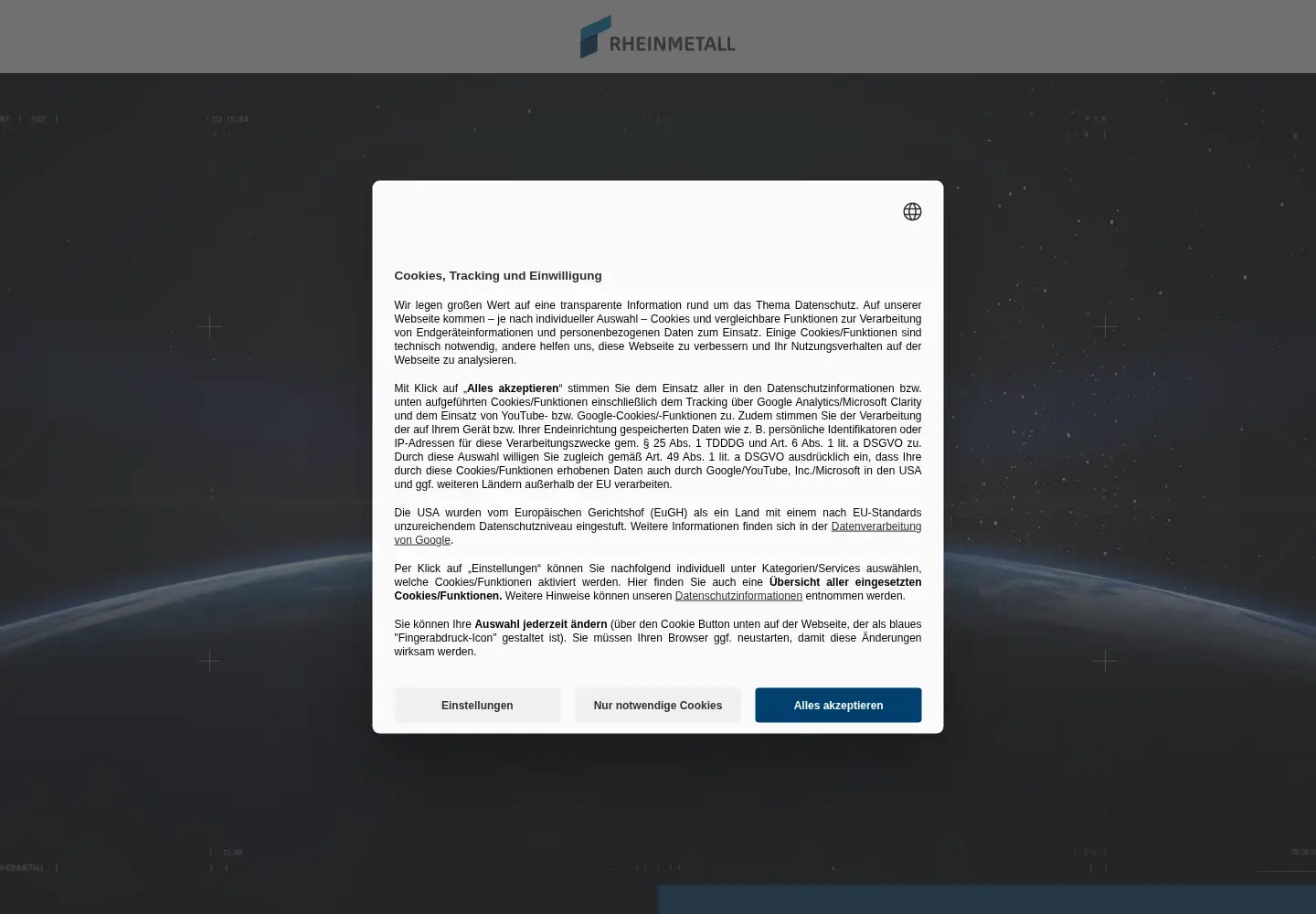 Captured homepage of rheinmetall-detec.de in the current scan