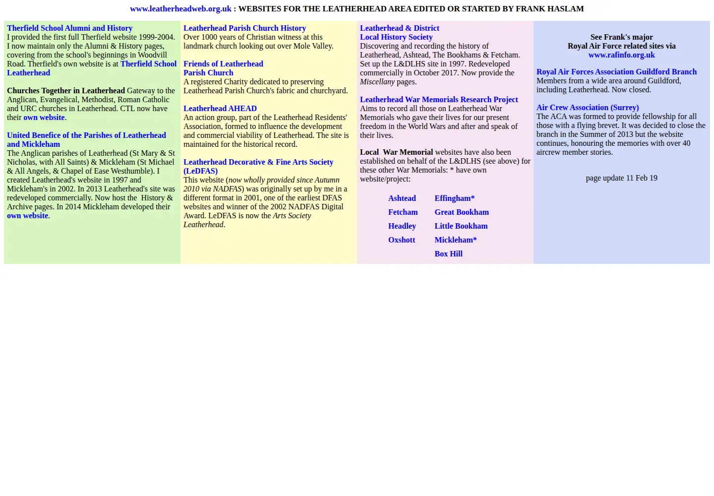 Captured homepage of leatherheadweb.org.uk in the current scan