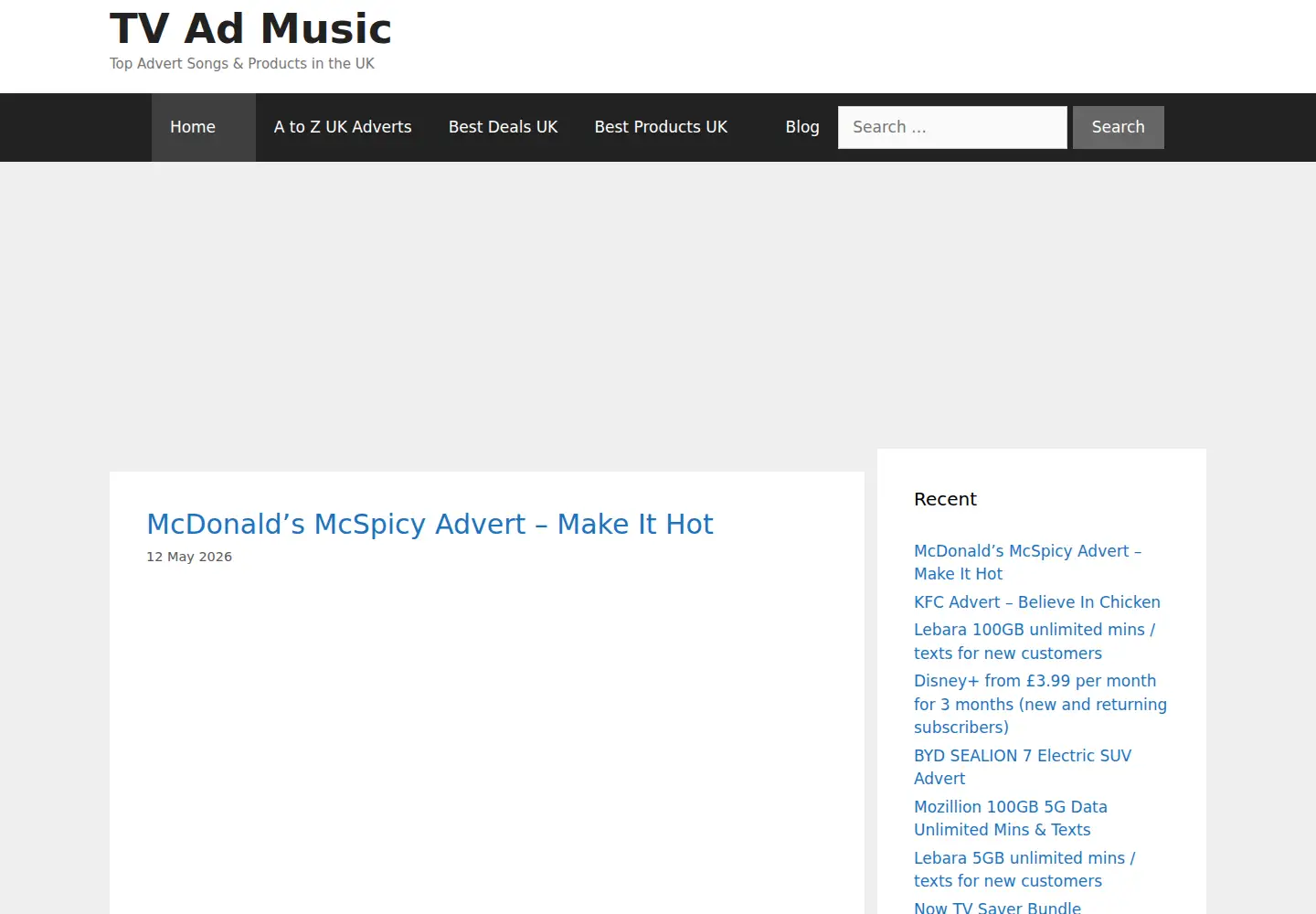 Captured homepage of tvadmusic.co.uk in the current scan
