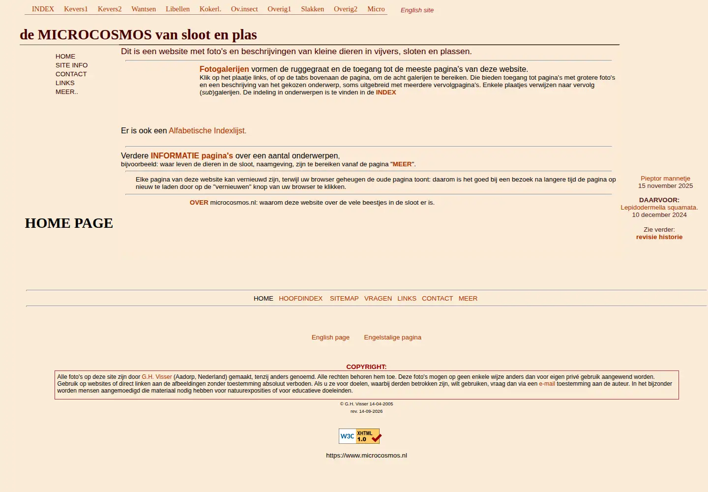 Captured homepage of microcosmos.nl in the current scan
