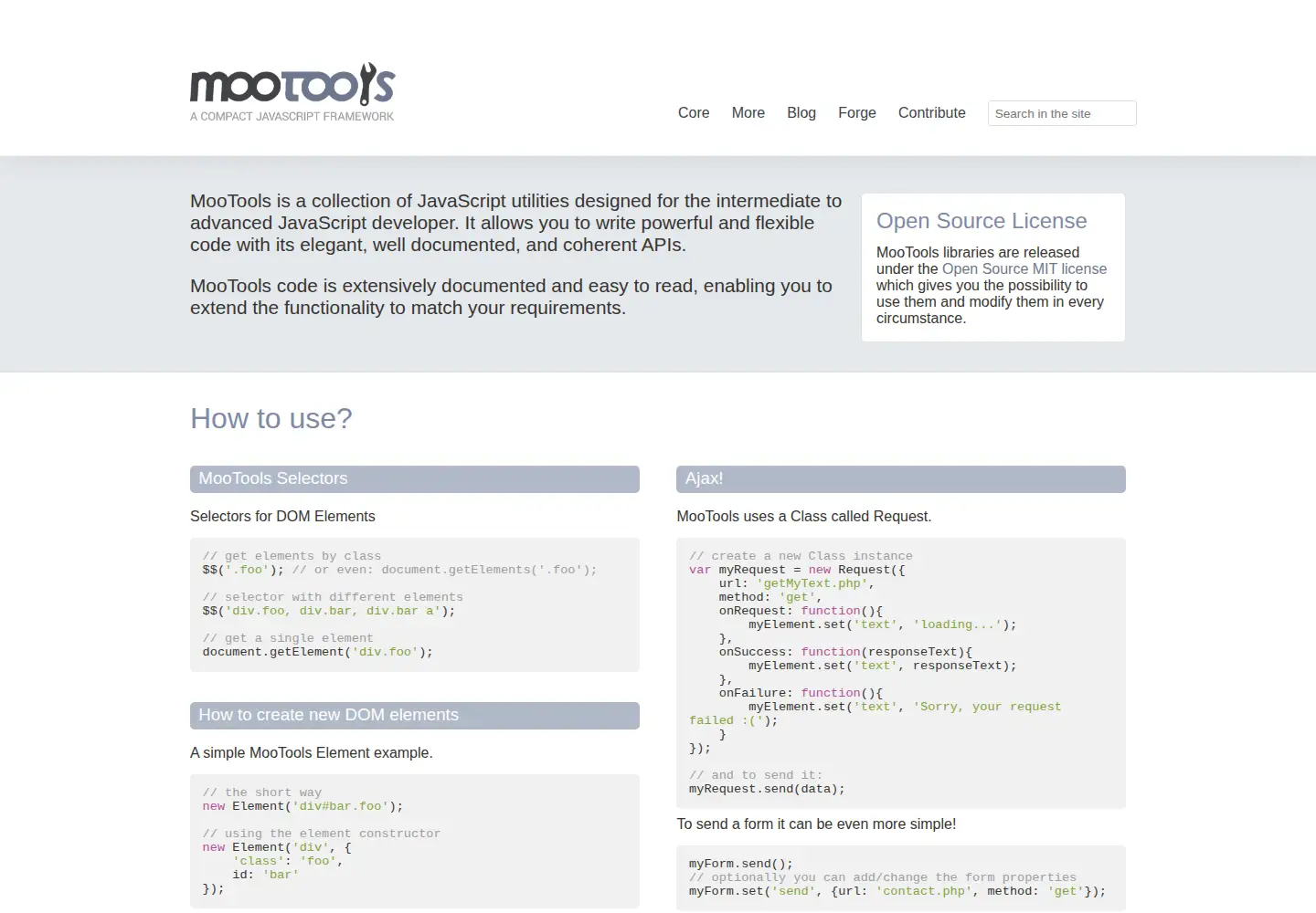 Screenshot of mootools.net