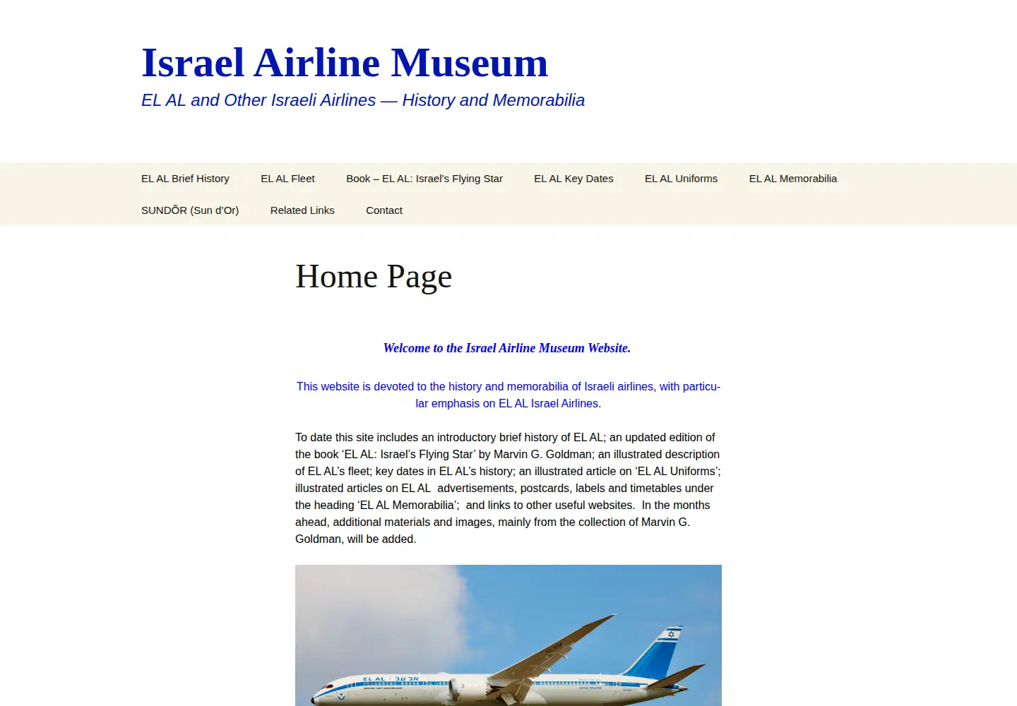 Screenshot of israelairlinemuseum.org