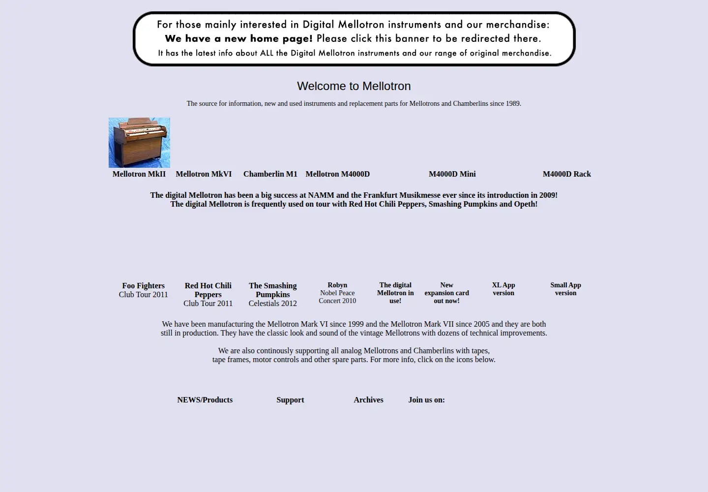 Captured homepage of mellotron.com in the current scan