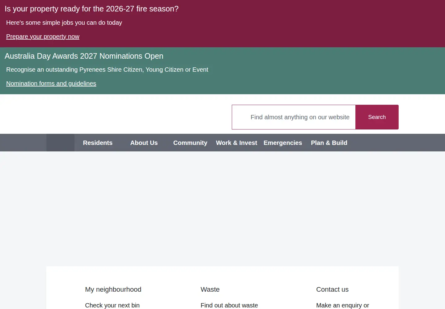 Captured homepage of pyrenees.vic.gov.au in the current scan