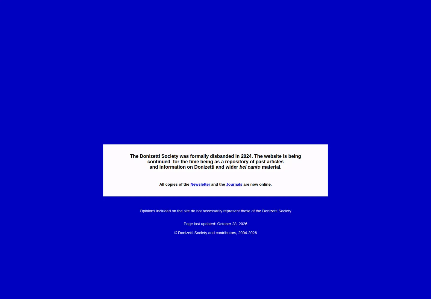 Captured homepage of donizettisociety.com in the current scan