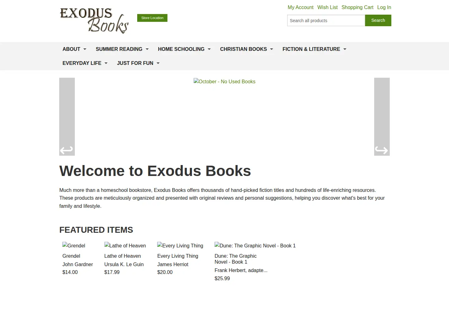 Screenshot of exodusbooks.com