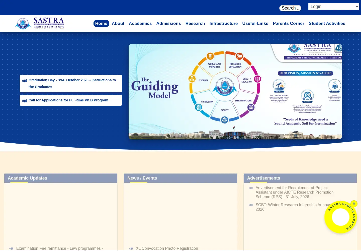 Screenshot of sastra.edu