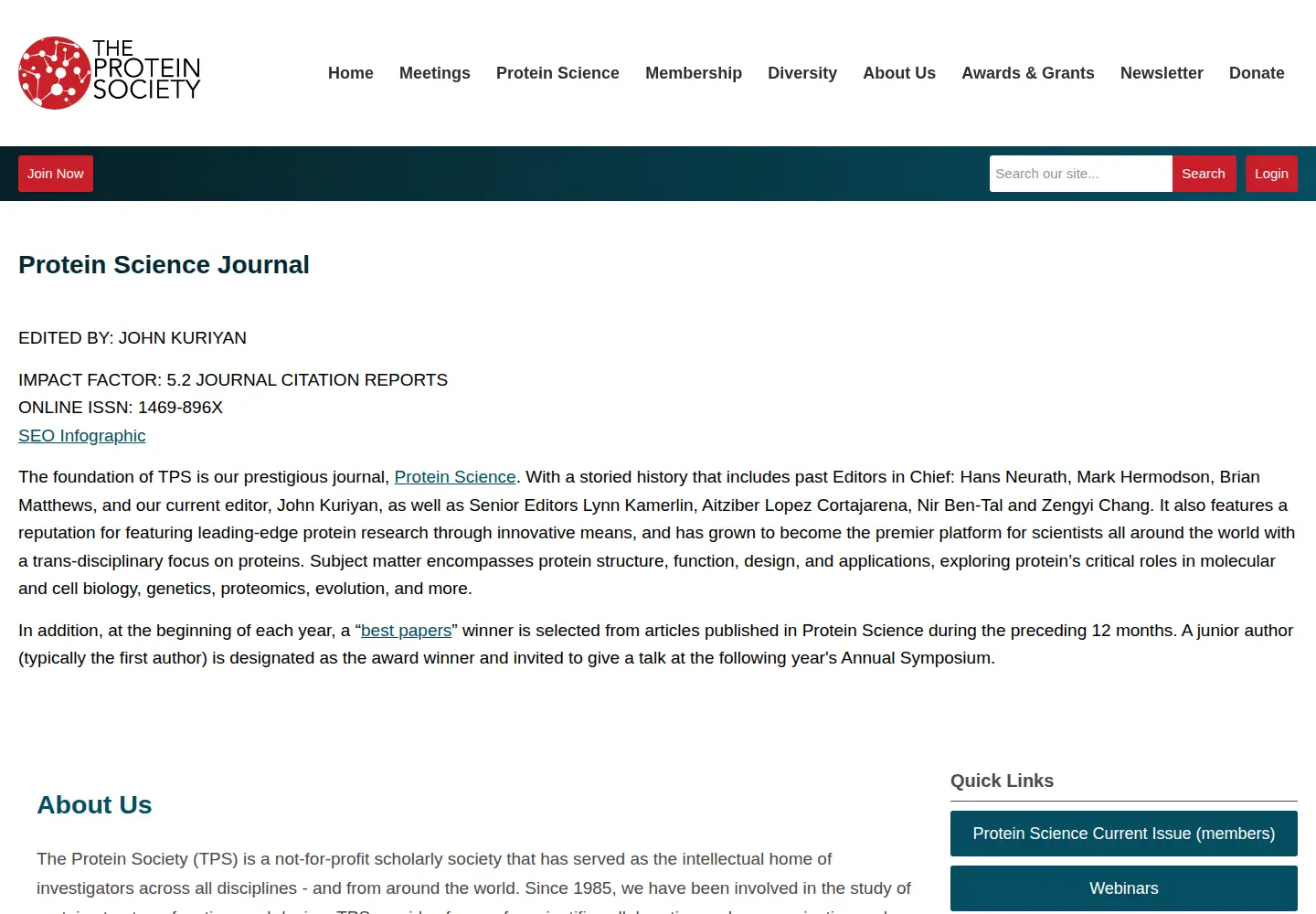 Screenshot of proteinsociety.org