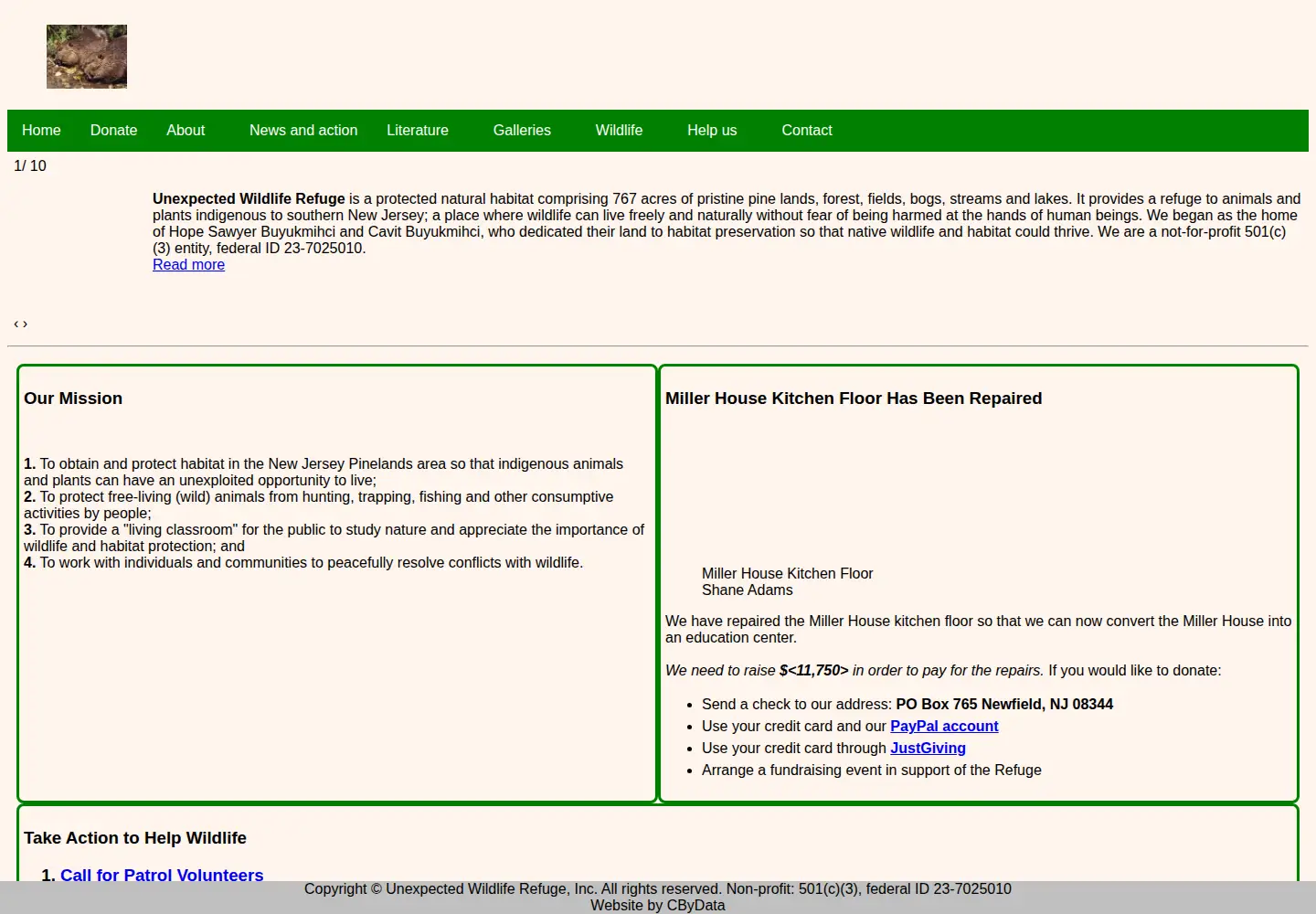 Captured homepage of unexpectedwildliferefuge.org in the current scan