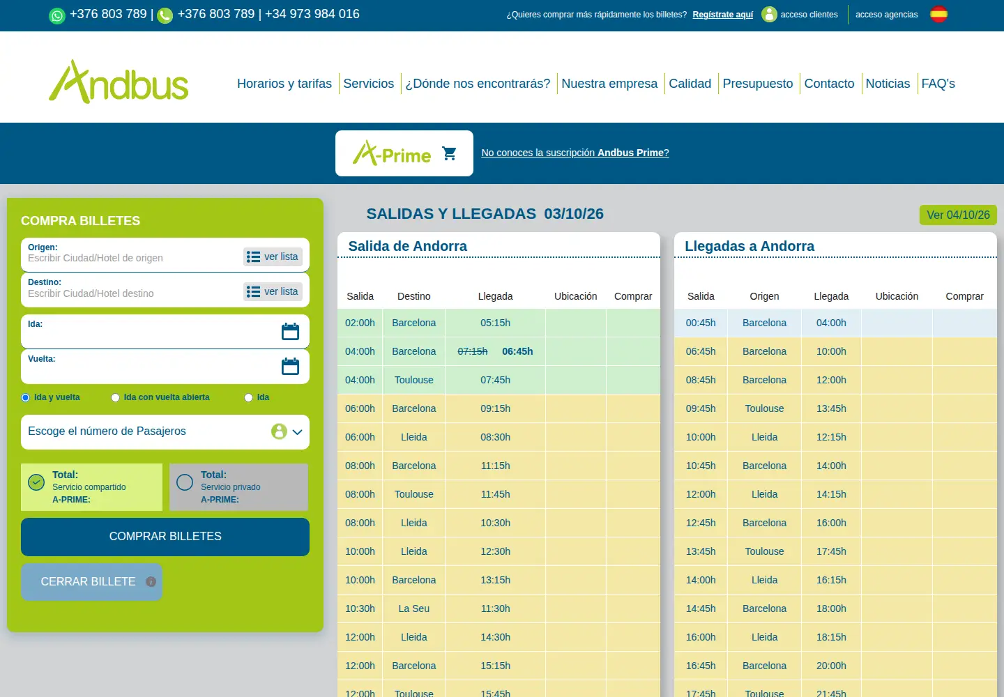 Captured homepage of andorrabybus.com in the current scan