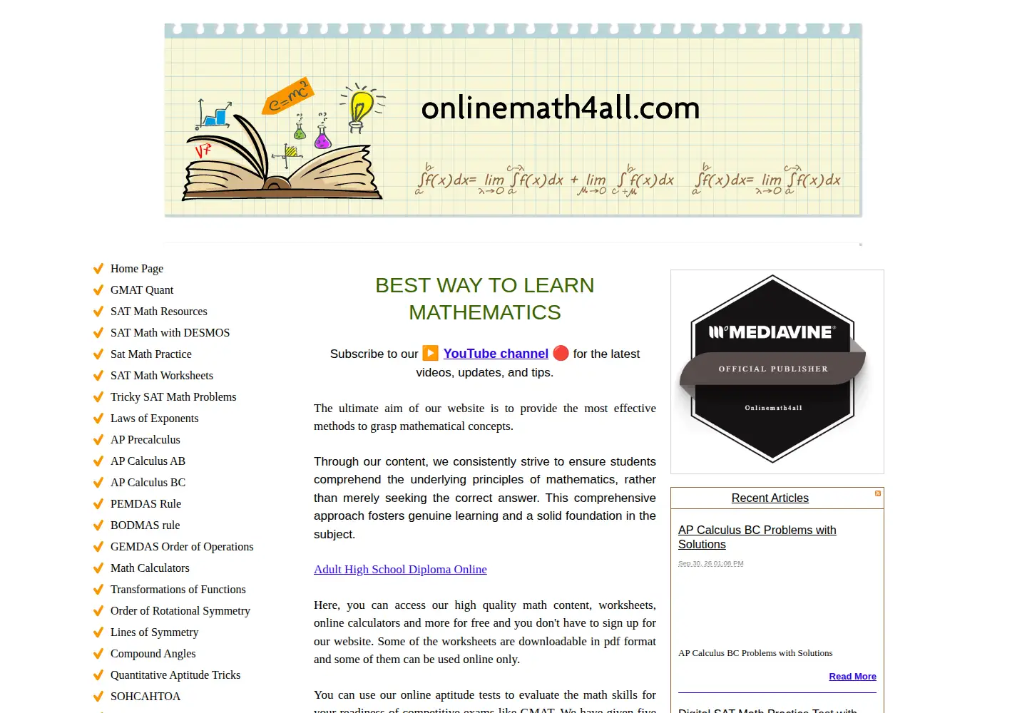 Screenshot of onlinemath4all.com