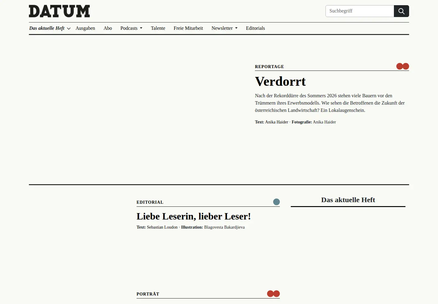 Captured homepage of datum.at in the current scan