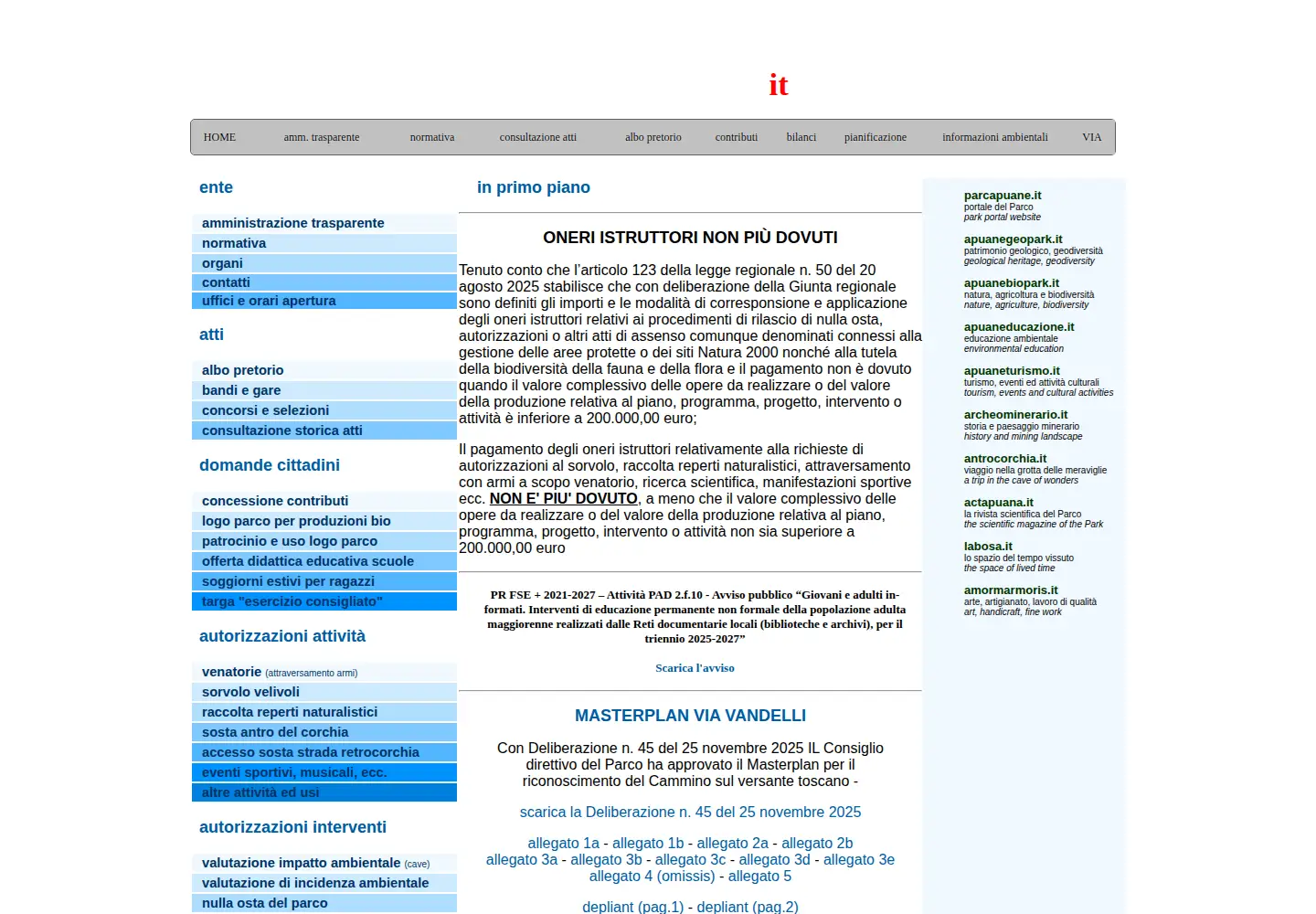 Screenshot of parcapuane.toscana.it