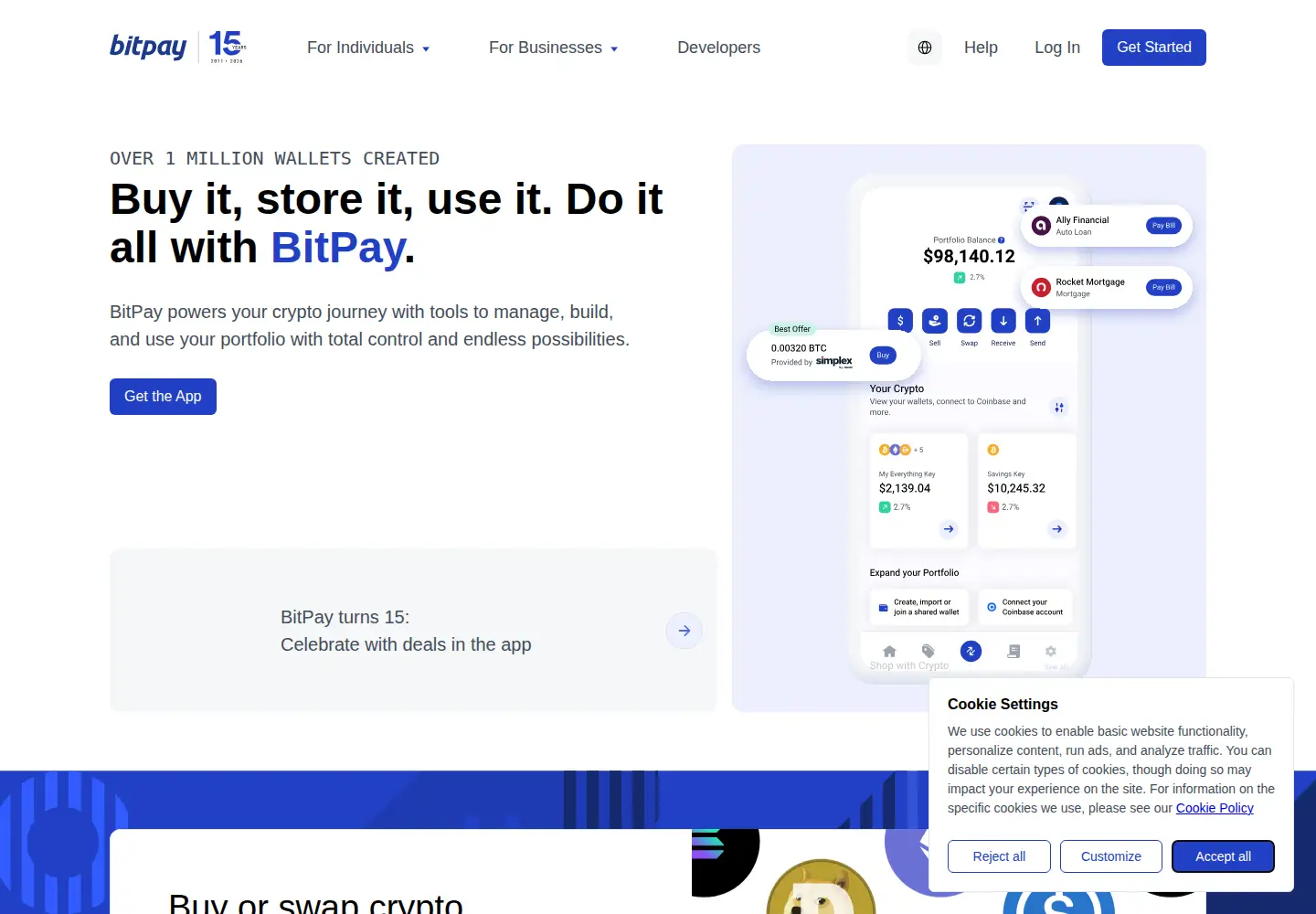 Screenshot of bitpay.com