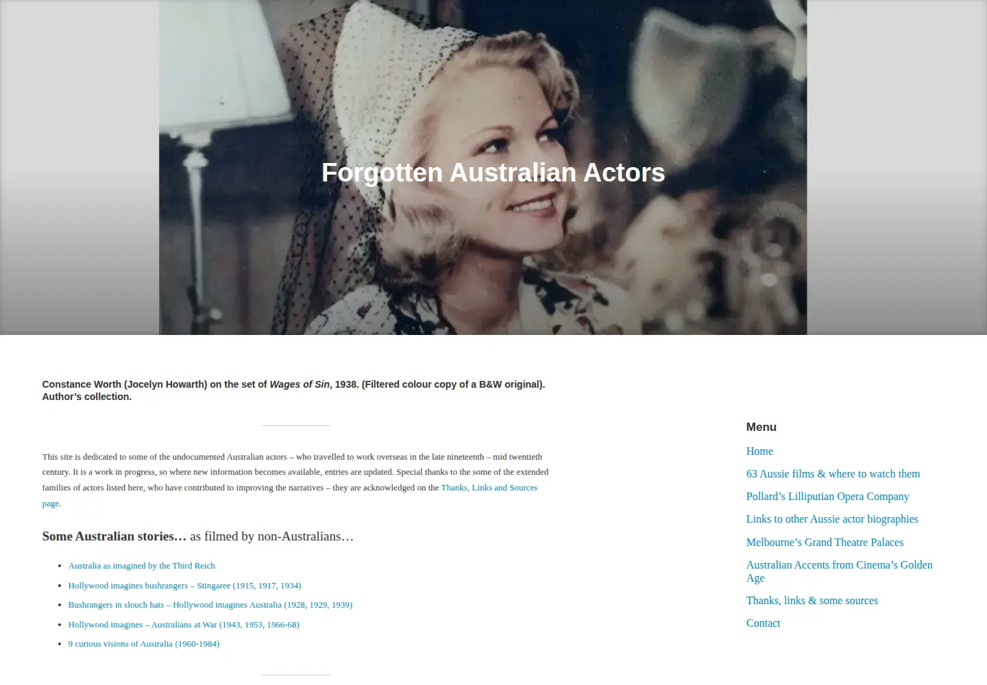 Captured homepage of forgottenaustralianactresses.com in the current scan