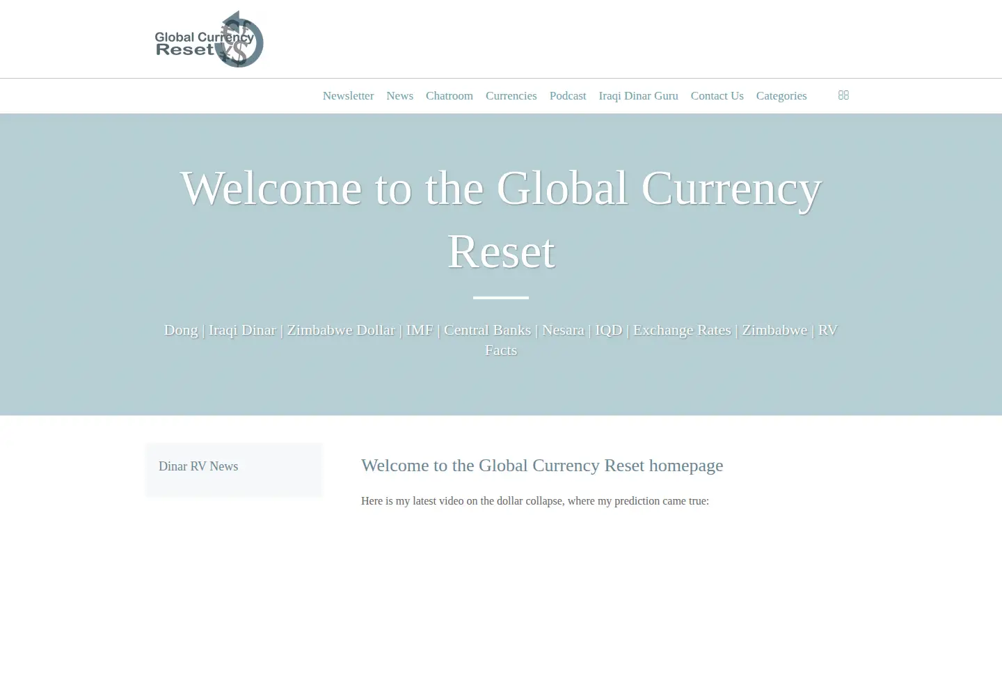 Screenshot of globalcurrencyreset.net