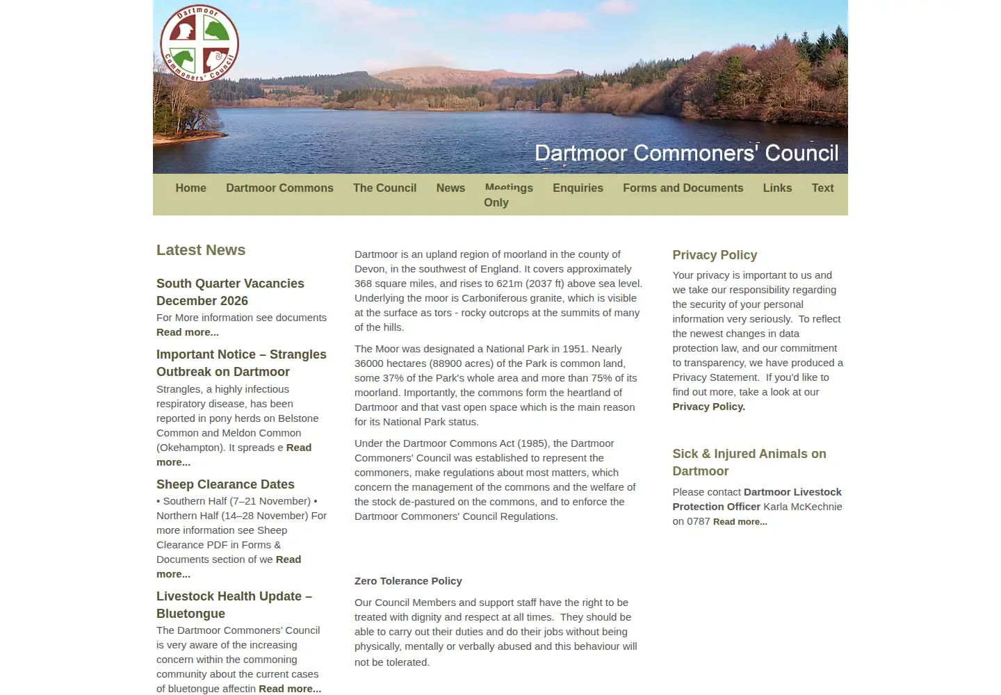 Screenshot of dartmoorcommonerscouncil.org.uk