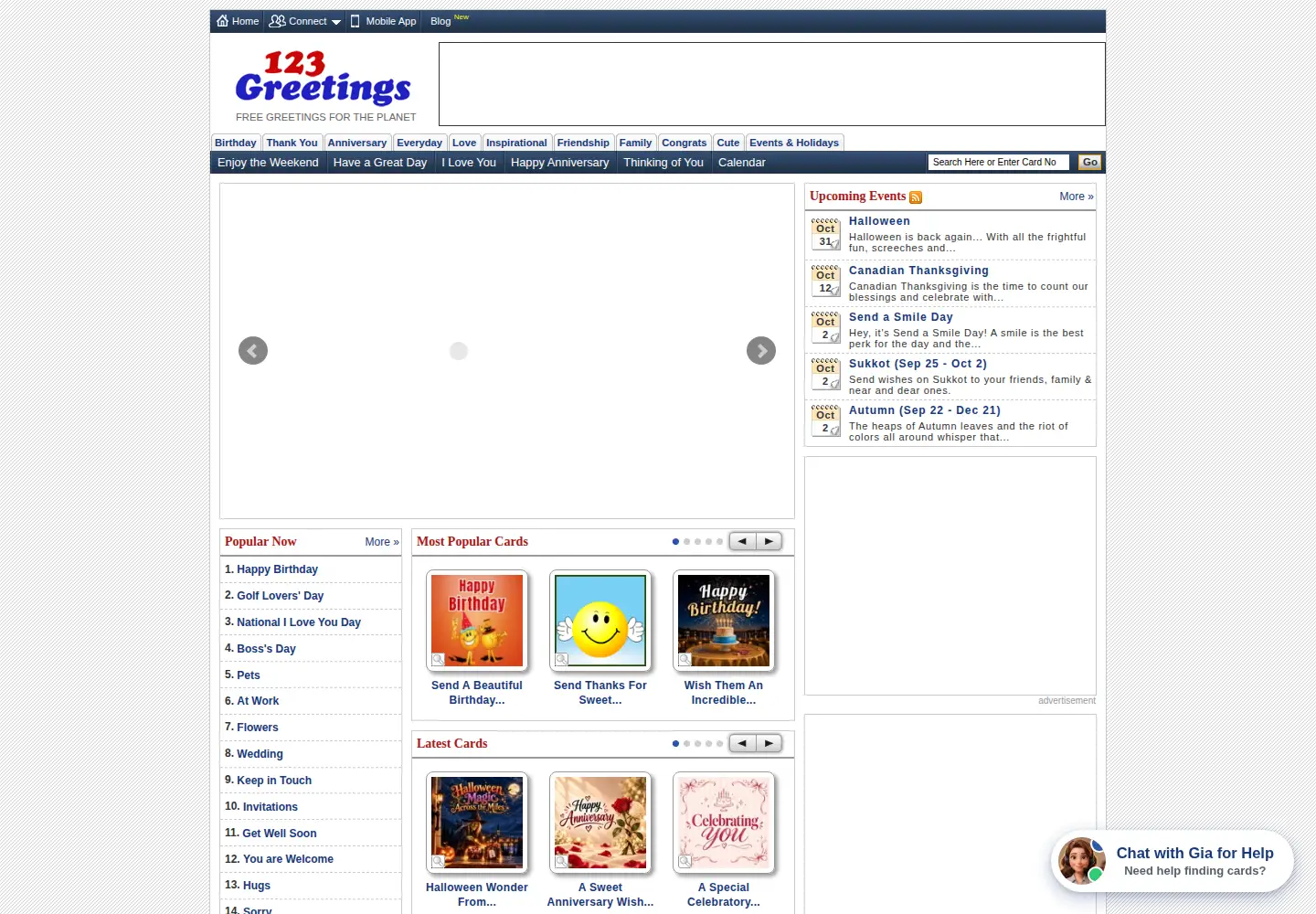 Captured homepage of 123greetings.com in the current scan