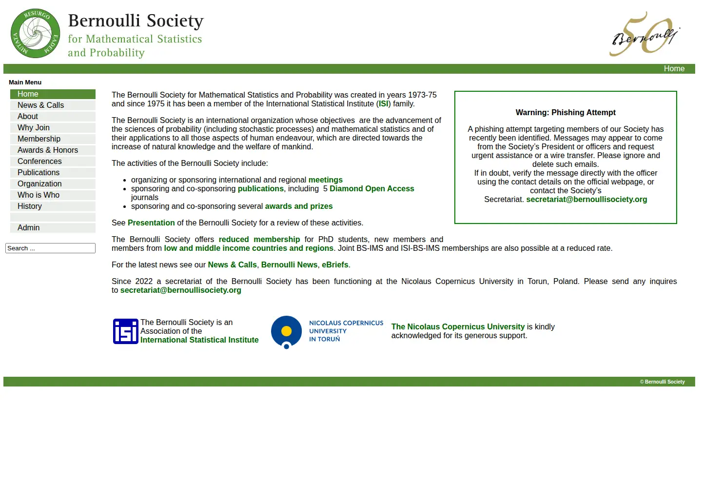 Screenshot of bernoullisociety.org