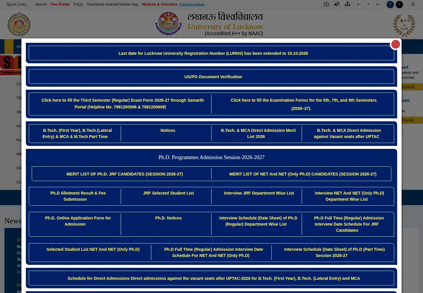 Screenshot of lkouniv.ac.in