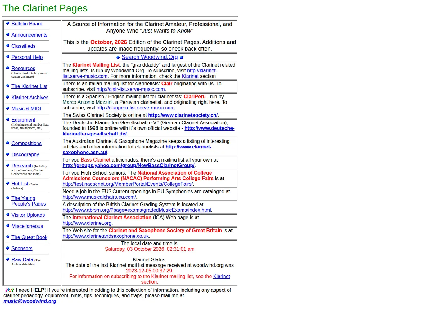 Captured homepage of woodwind.org in the current scan