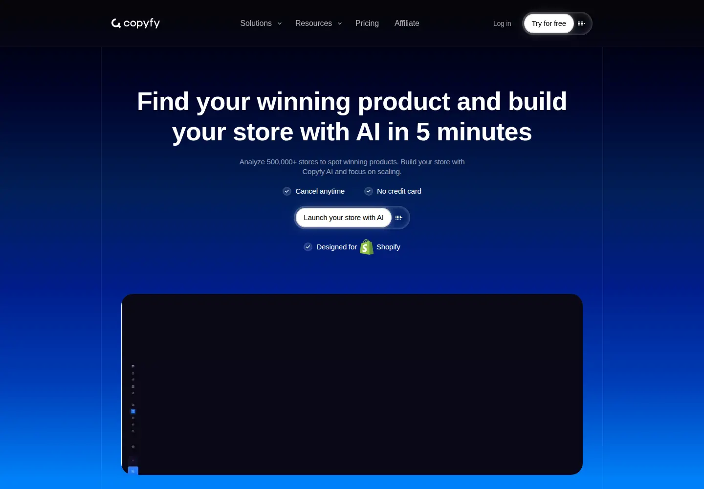 Captured homepage of copyfy.io in the current scan