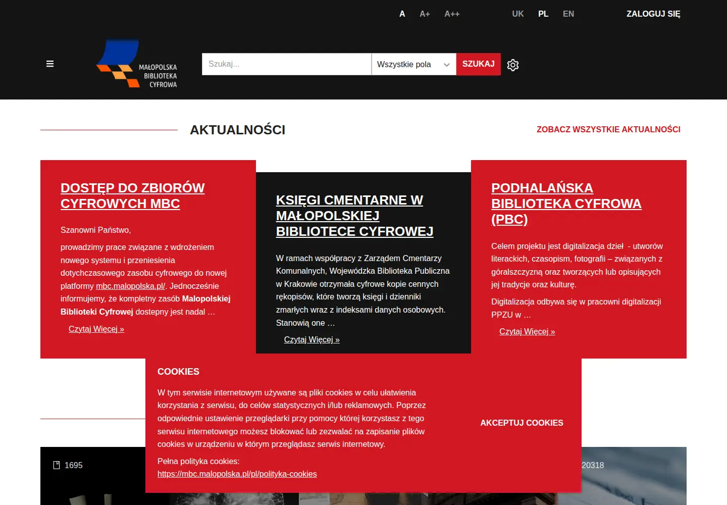 Captured homepage of mbc.malopolska.pl in the current scan