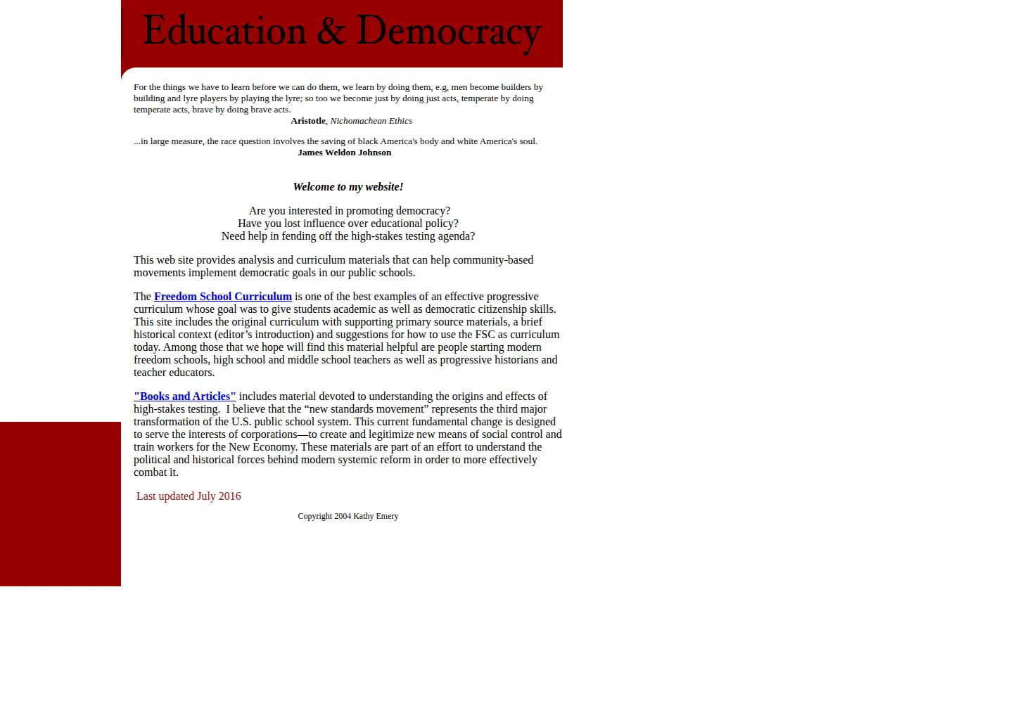 Screenshot of educationanddemocracy.org