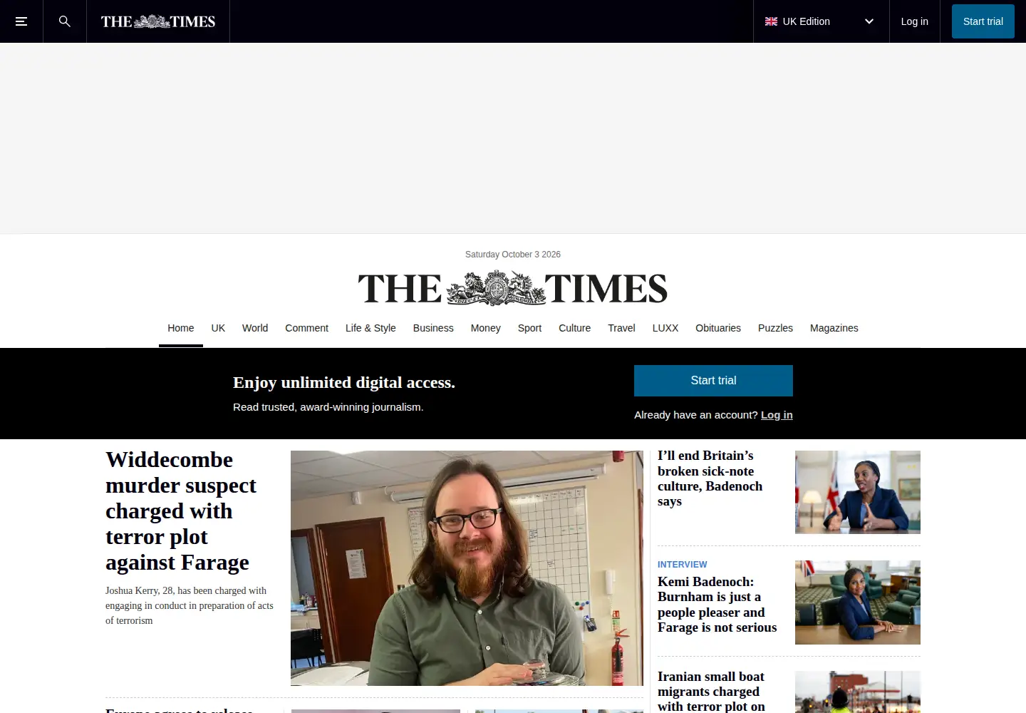 Screenshot of sunday-times.co.uk