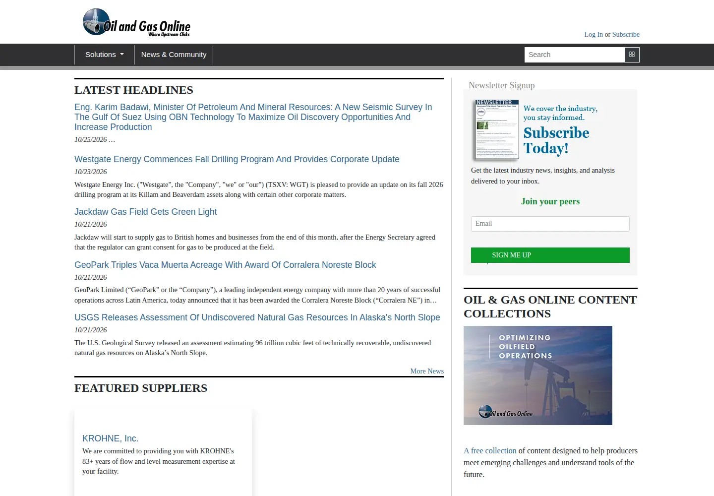 Screenshot of oilandgasonline.com