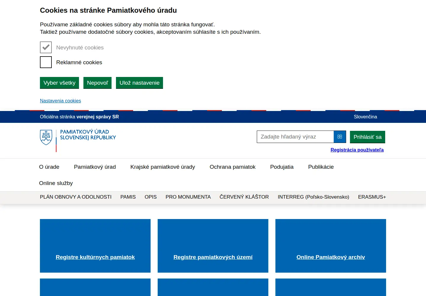Screenshot of pamiatky.sk