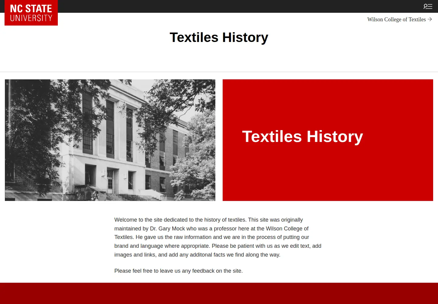 Screenshot of textilehistory.org