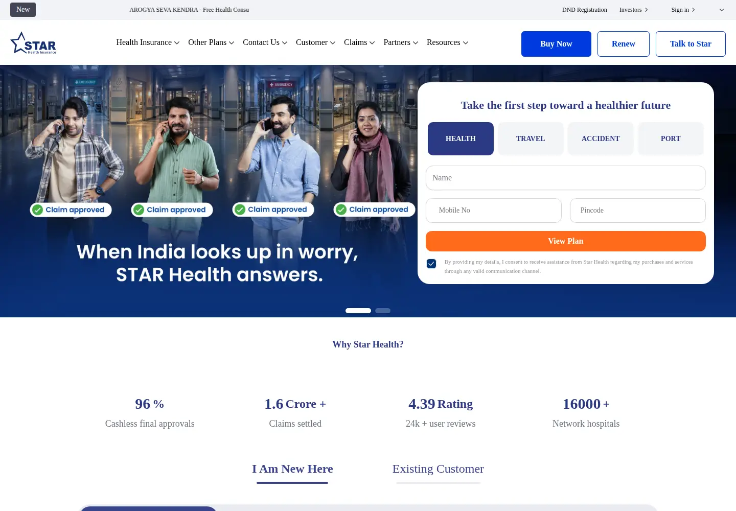 Screenshot of starhealth.in