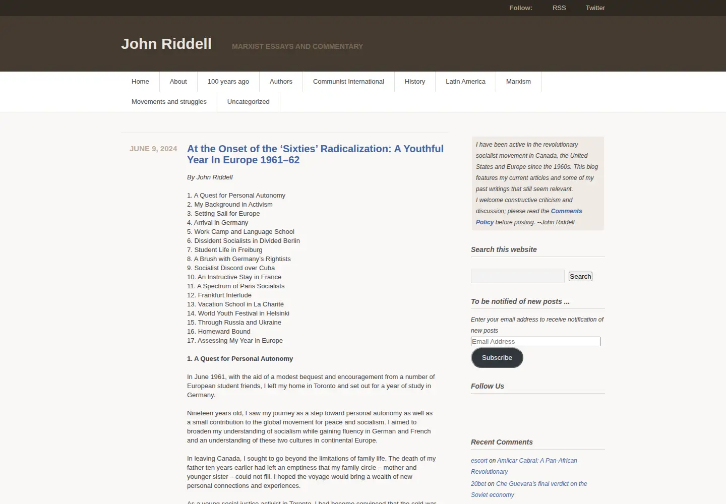 Captured homepage of johnriddell.com in the current scan