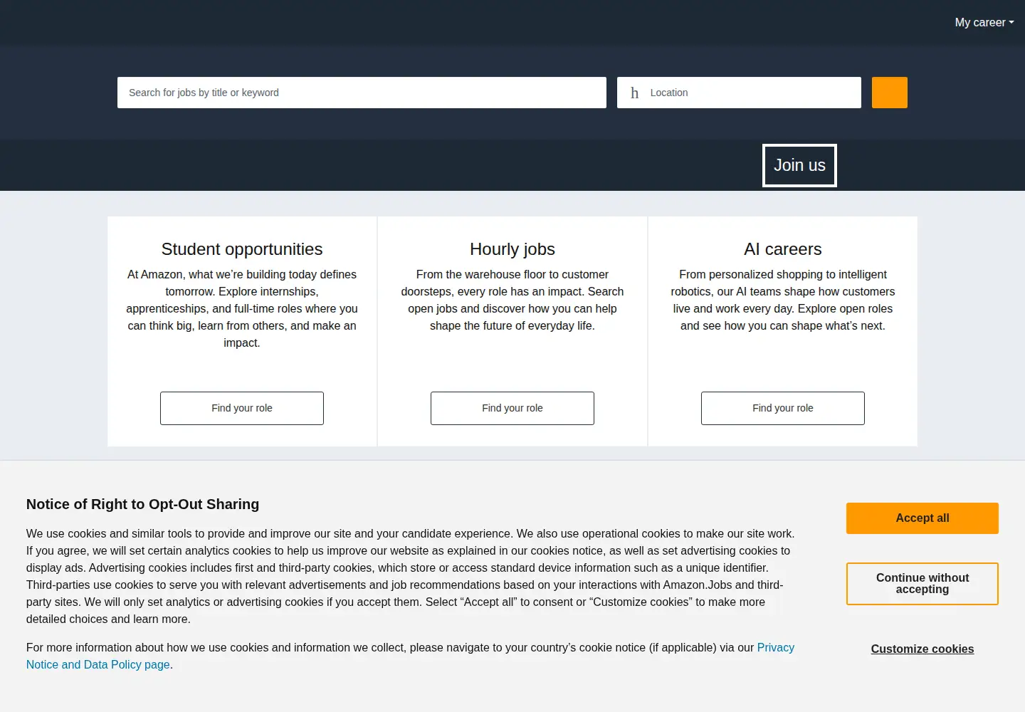 Screenshot of amazon.jobs