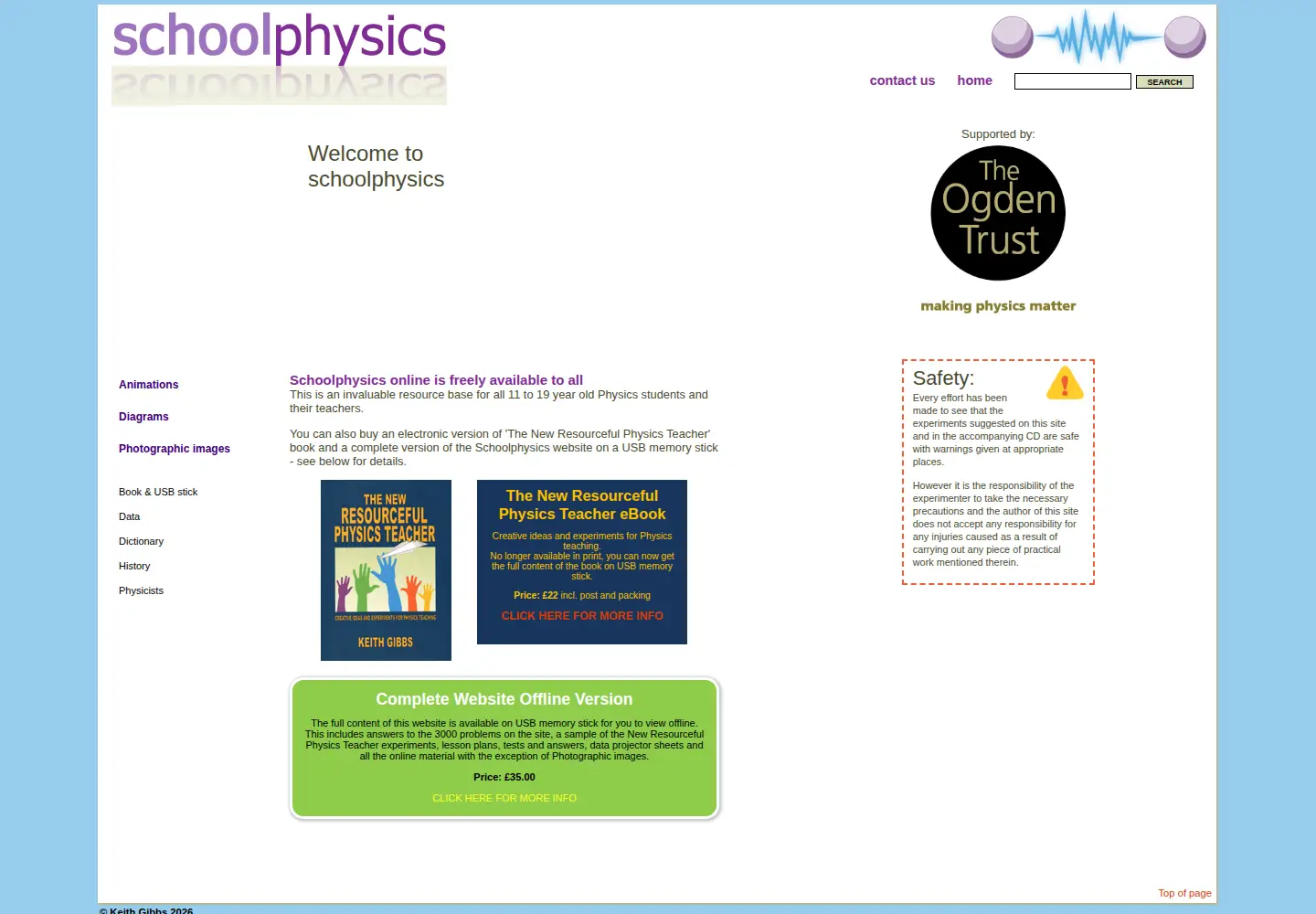 Screenshot of schoolphysics.co.uk