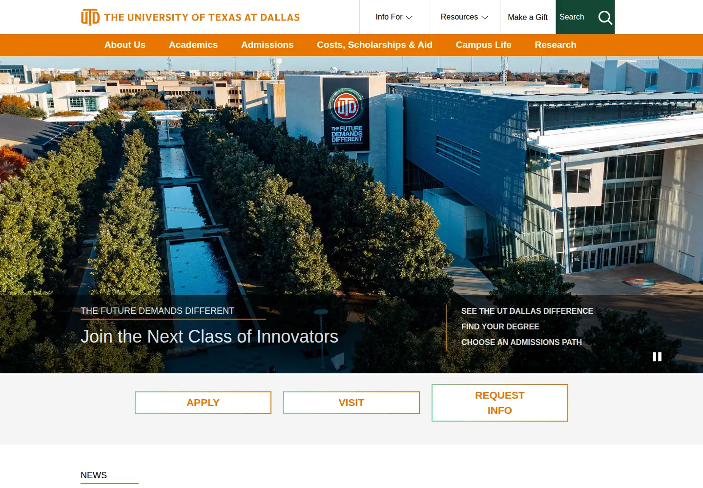 Screenshot of utdallas.edu