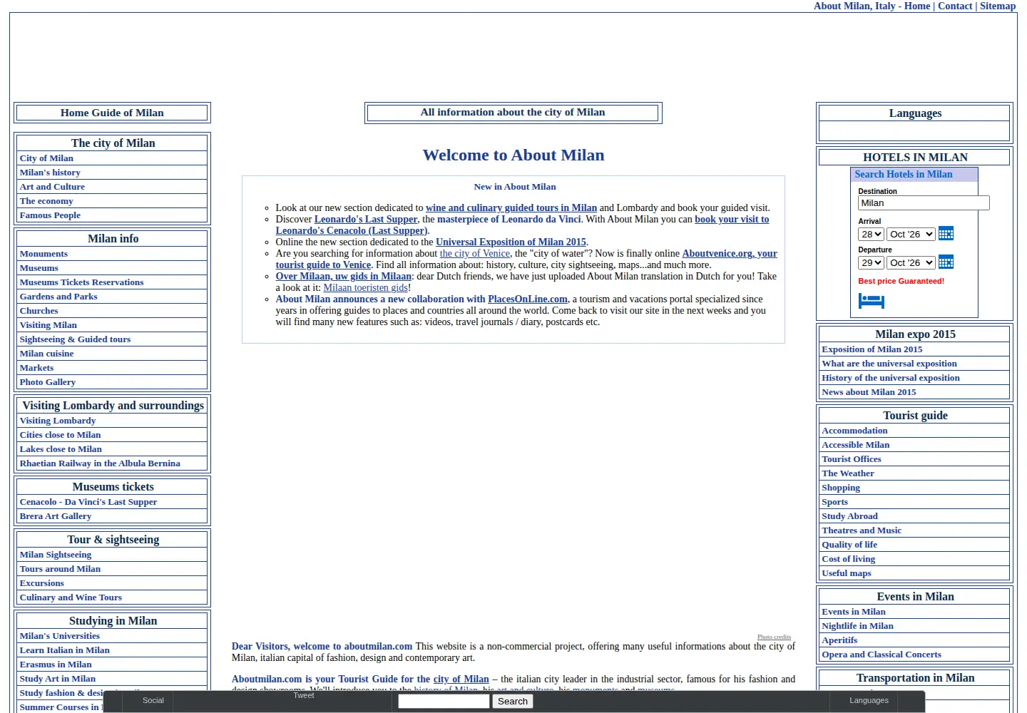 Captured homepage of aboutmilan.com in the current scan
