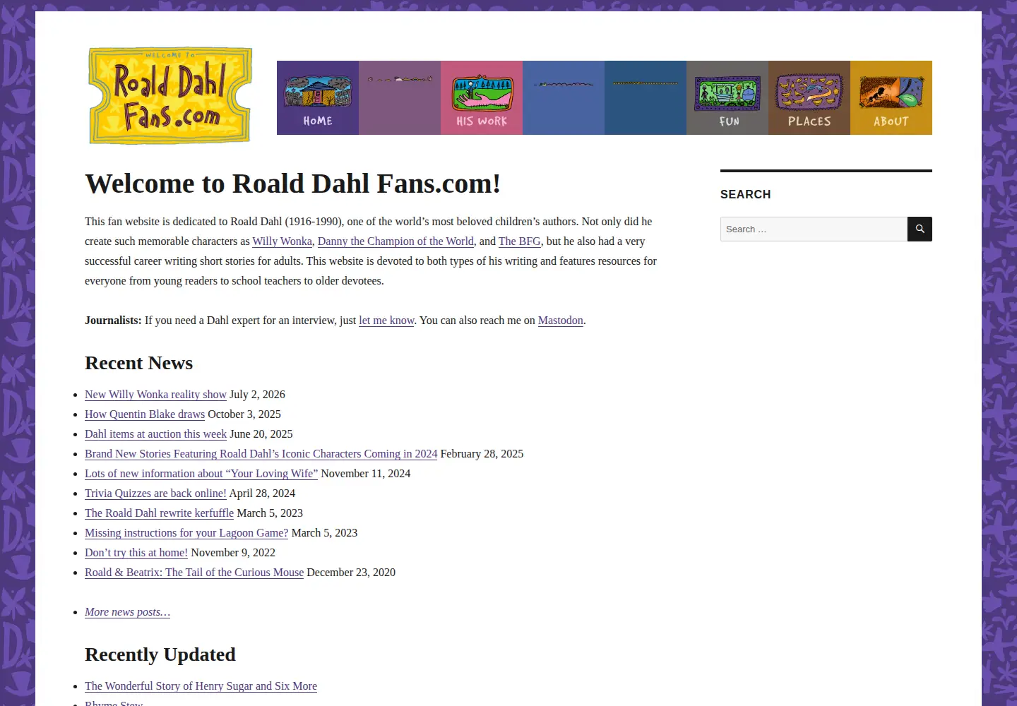 Screenshot of roalddahlfans.com