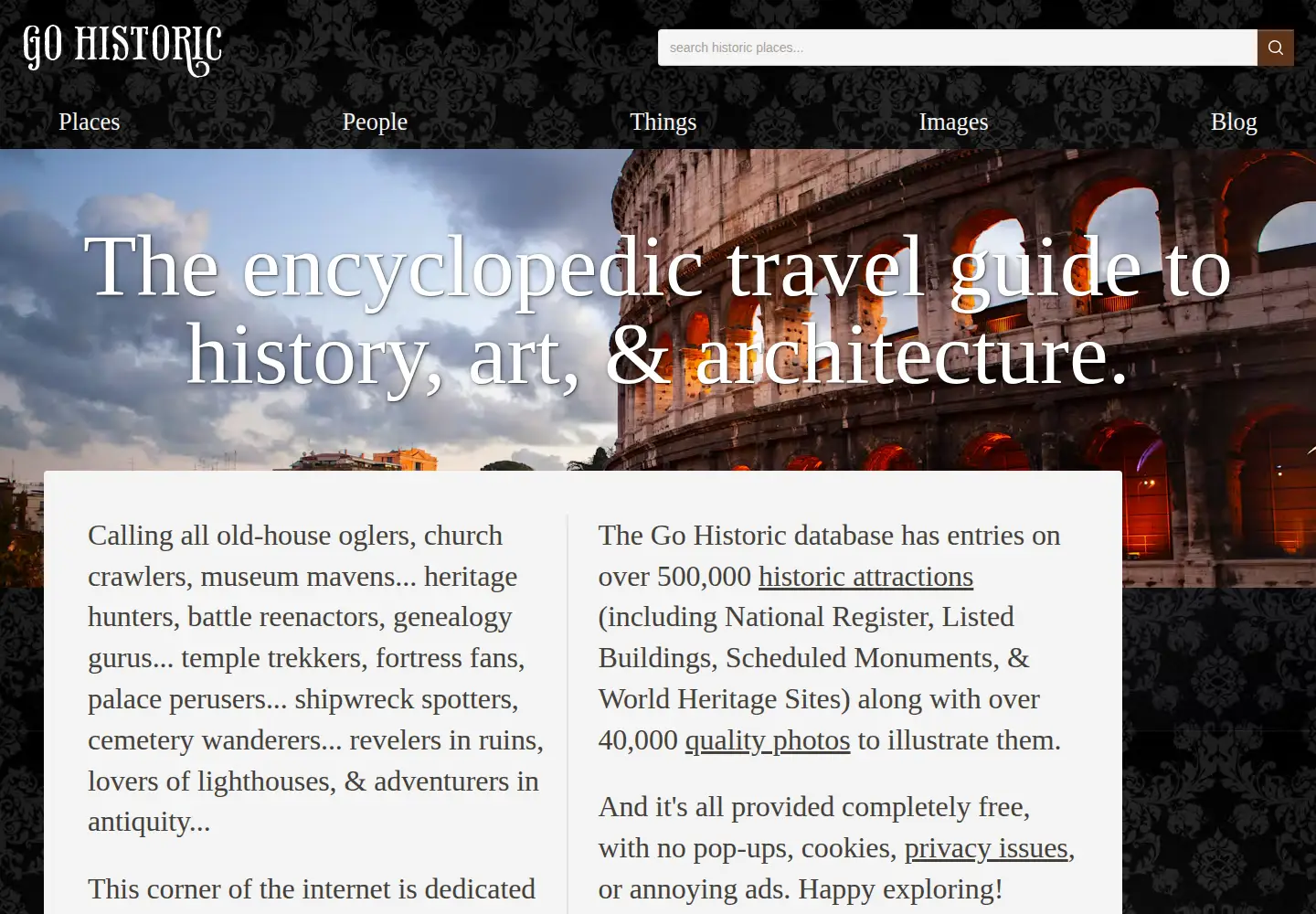 Captured homepage of gohistoric.com in the current scan