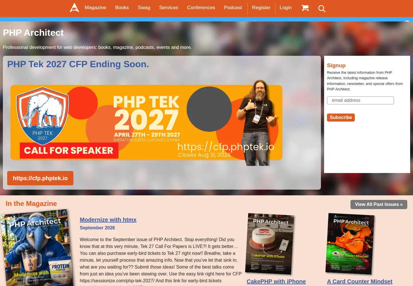 Captured homepage of phparch.com in the current scan