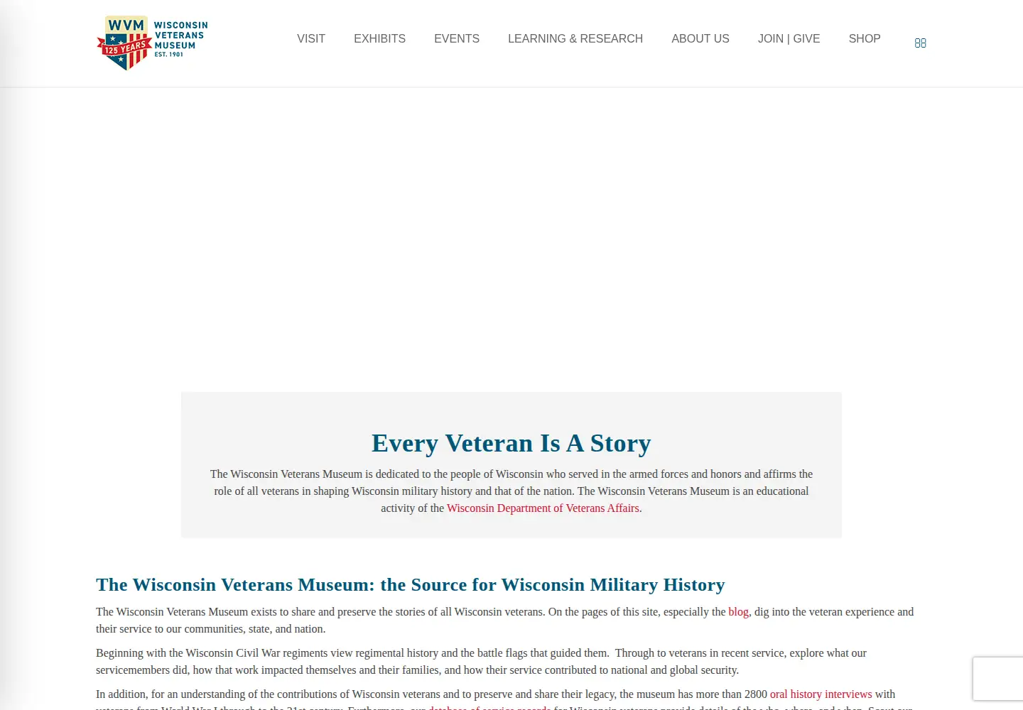 Screenshot of wisvetsmuseum.com