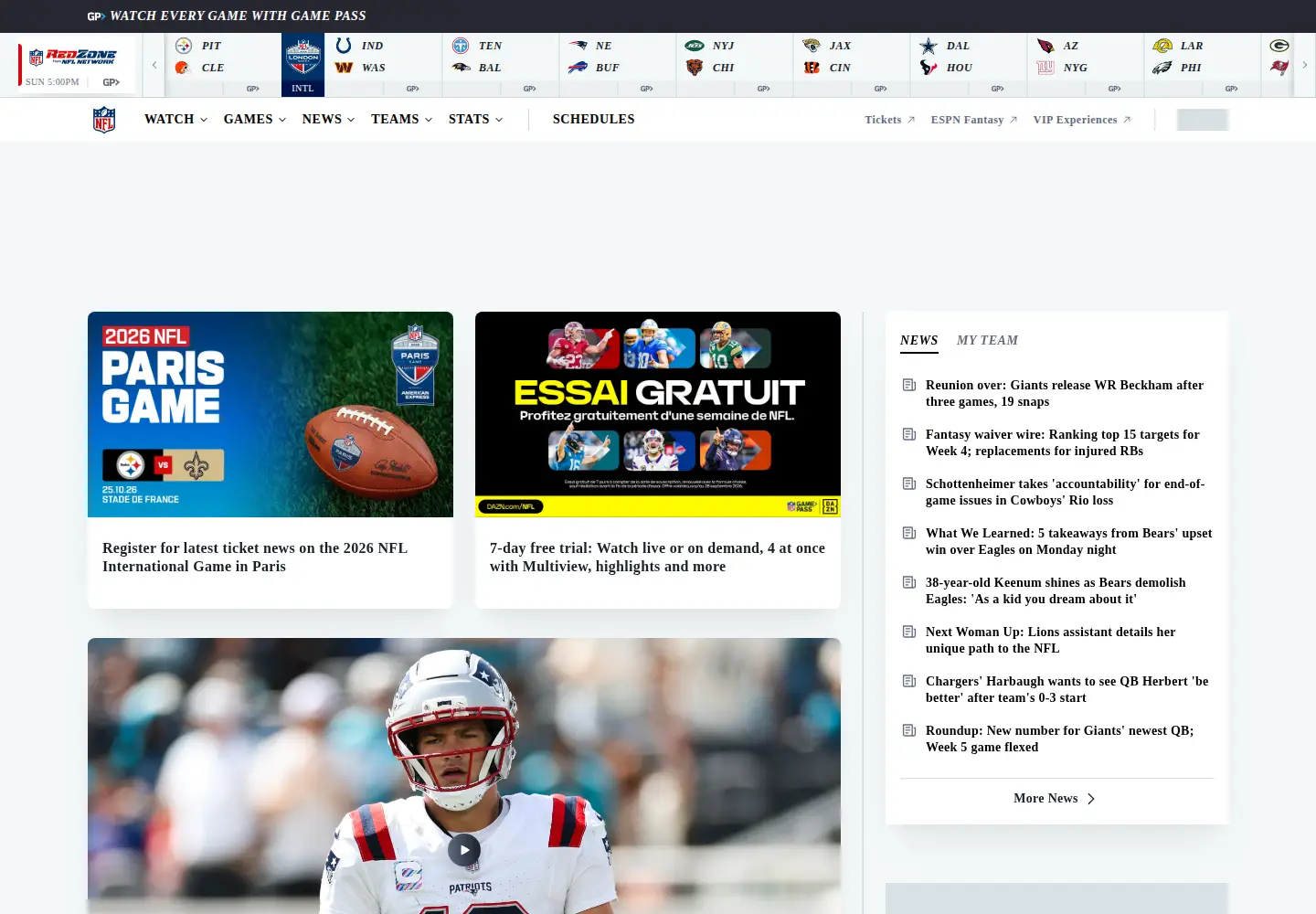 Screenshot of nfl.com