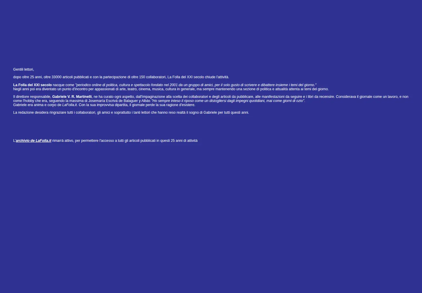 Captured homepage of lafolla.it in the current scan