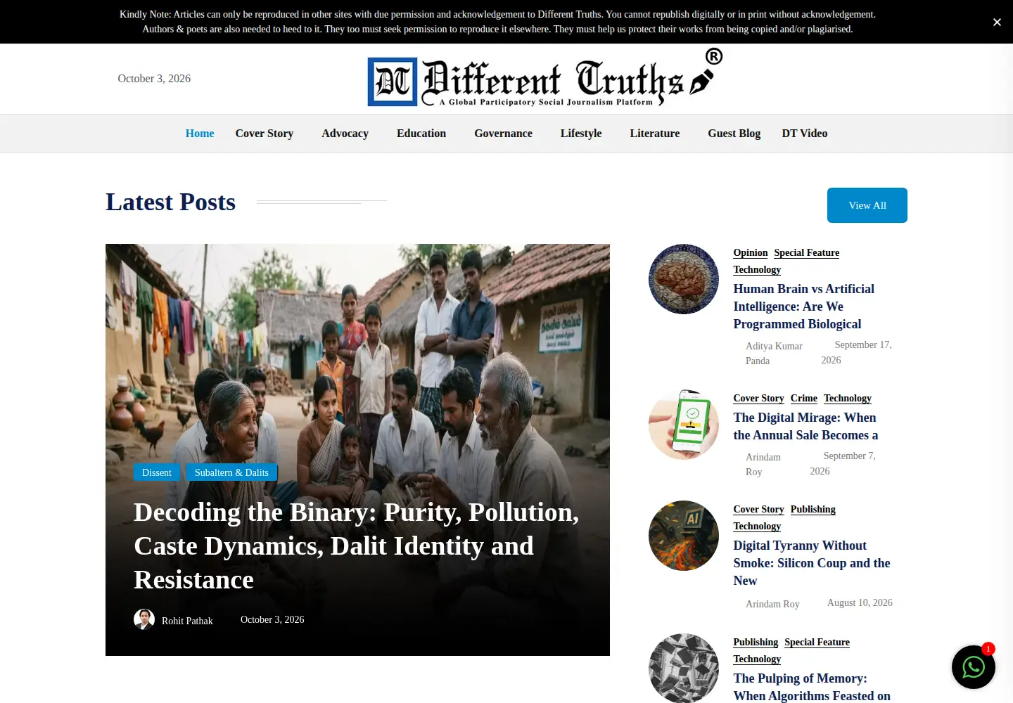 Screenshot of differenttruths.com
