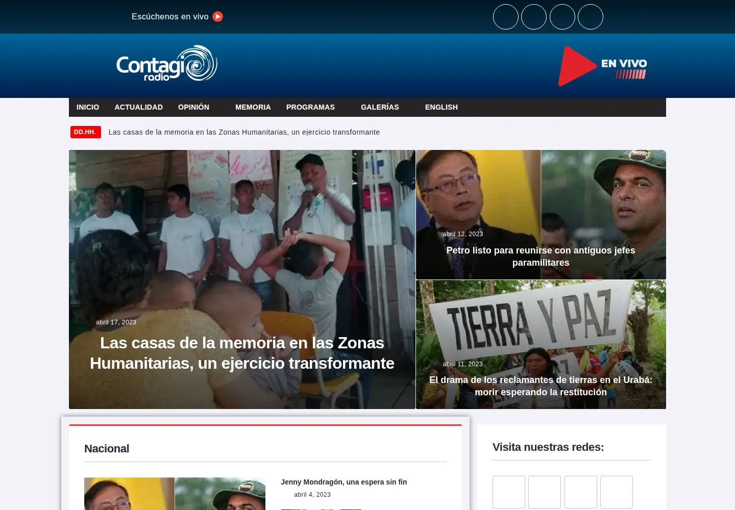 Screenshot of contagioradio.com