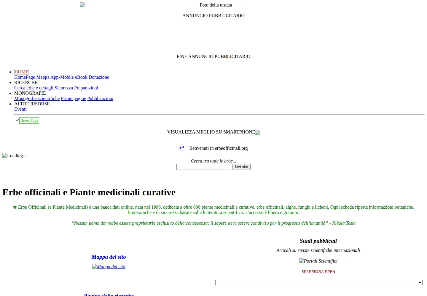 Screenshot of erbeofficinali.org