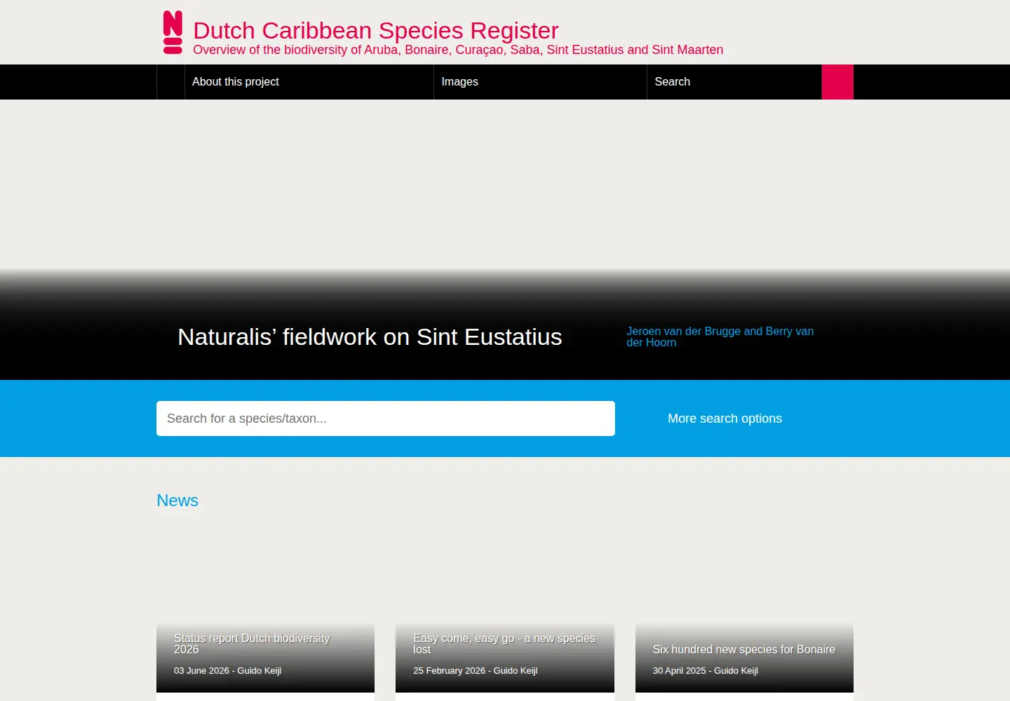 Screenshot of dutchcaribbeanspecies.org