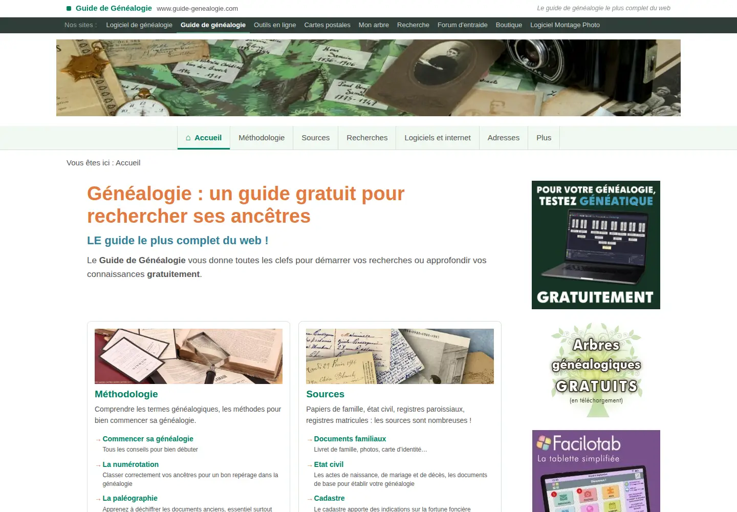 Screenshot of guide-genealogie.com